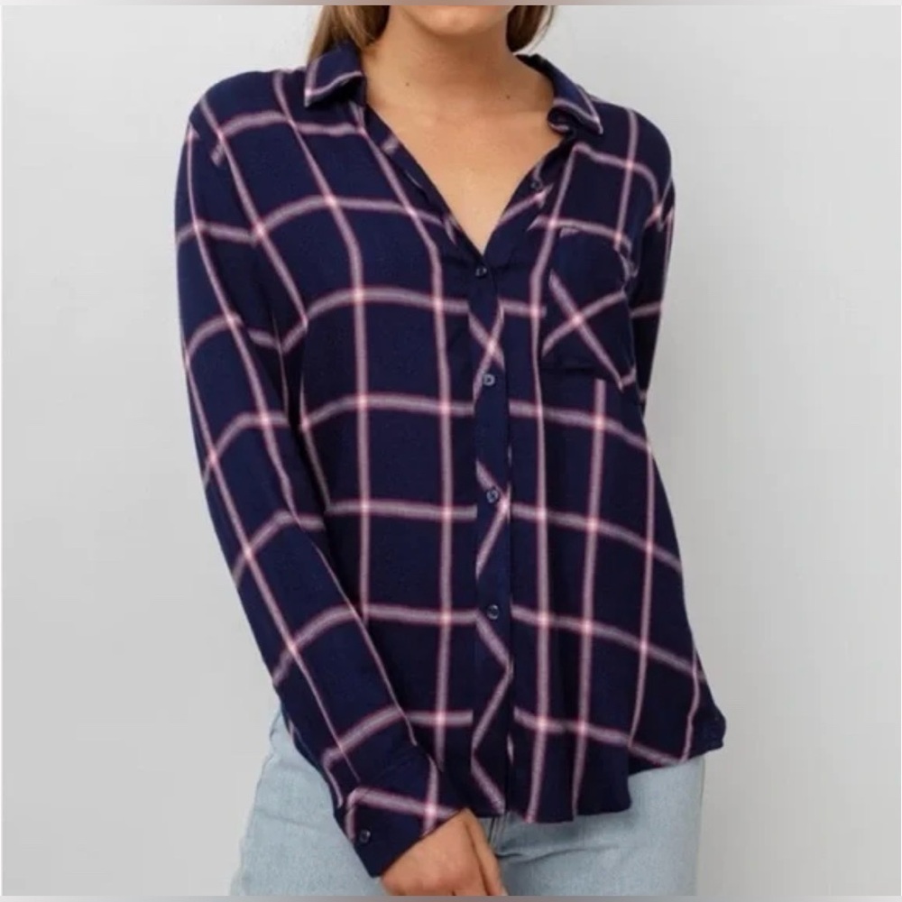 Rails-Hunter-Plaid-Button Down Shirt-Sapphire-Magenta-Fall-Comfy-Size S